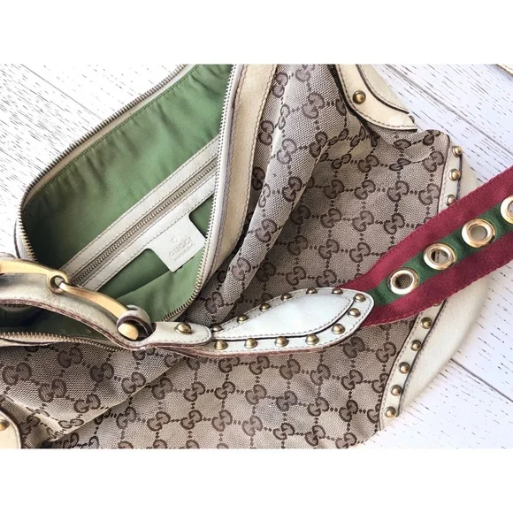 GUCCI GG Canvas & Leather Studded Hobo Bag